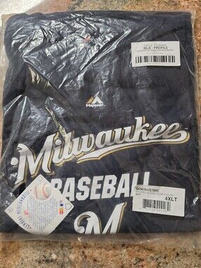 New Milwaukee Brewers T-Shirt Majestic MLB Baseball Navy Blue Big & Tall 4XLT